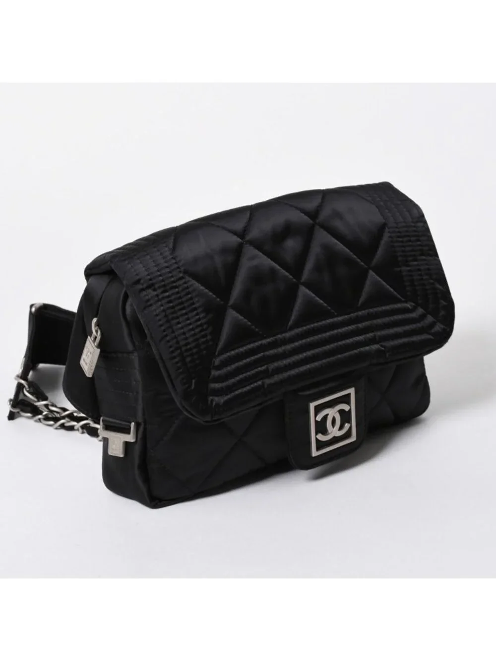Chanel Sports Line Waist Bag CC Logo Nylon Black Matte Silver